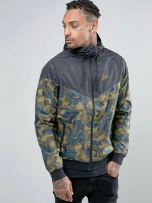 Men's Unique Style Gray And Green Army Design Hoodie Jacket With Zip