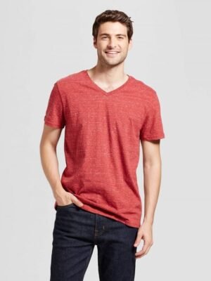 Comfortable Style Pinkish Red V Neck T Shirt