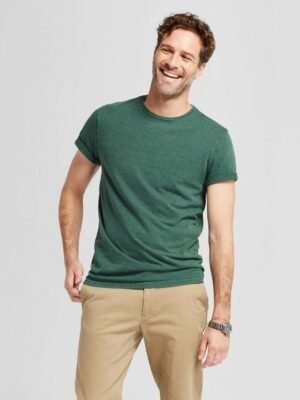 Comfortable Style Round Neck Green T Shirt
